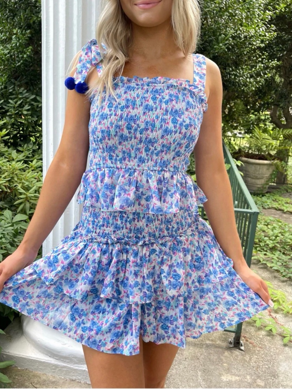 TCEC Tiered Smocked Floral Print Mini Dress S